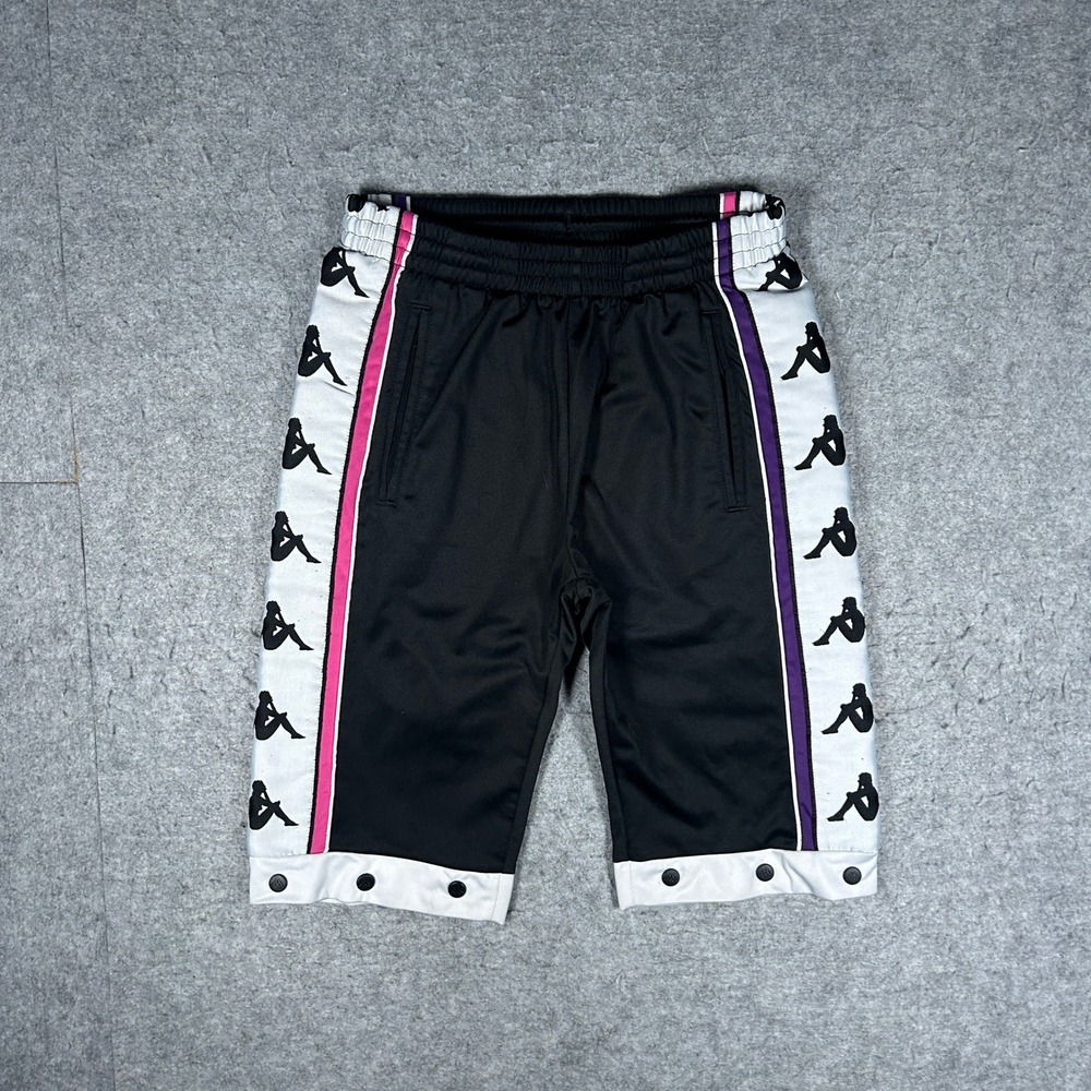 Kappa Shorts Small Black Banda Track Snap Button Athletic Sportswear Streetwear